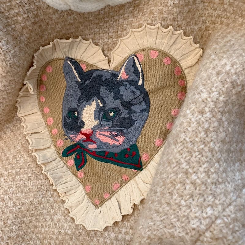 Vintage Cat Embroidery Sweater