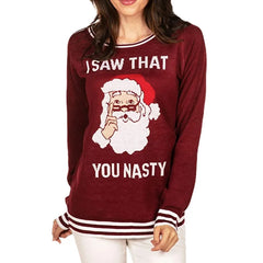 Nasty Santa Round Neck Christmas Sweater - Red / S