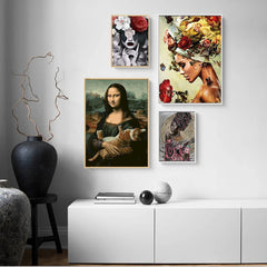 Mona Lisa Flowers Butterflies Home Wall Decor Canvas