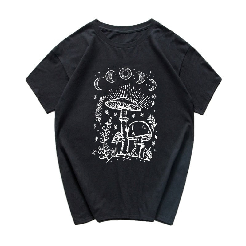 Mushrooms And Moon Oversize T-shirts - Black / M