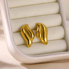 Leaf Heart Spiral Stainless Steel Weave Irregular Stud Earrings