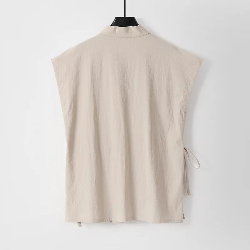 Chinese Traditional Clothes Cotton Linen Tank Tops Sleeveless Kimono Hanfu - view 4