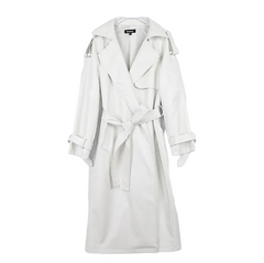 Waterproof PU Leather Trench Coat - White / S