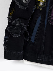 Distressed Denim Jacket Colorblock Black