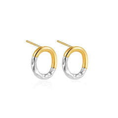 Irregular Round Stainless Steel Hammered Stud Hoop Earring