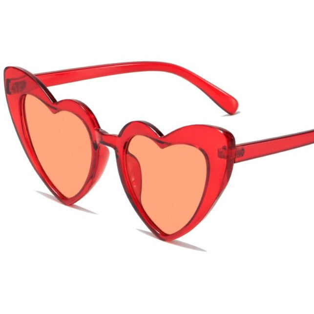 Heart Shape Sunglasses Glitter Frame Sun Shades - Red / One