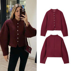 Short Round Neck Single Breasted Buttoned Closure Jacket