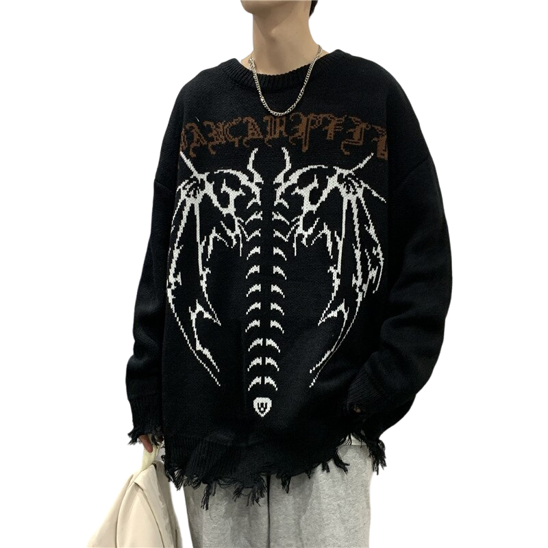 Gothic Bat Skeleton Knitted Sweater - Black / M