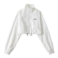 Cropped Windbreaker Long Sleeve Jacket - White / S