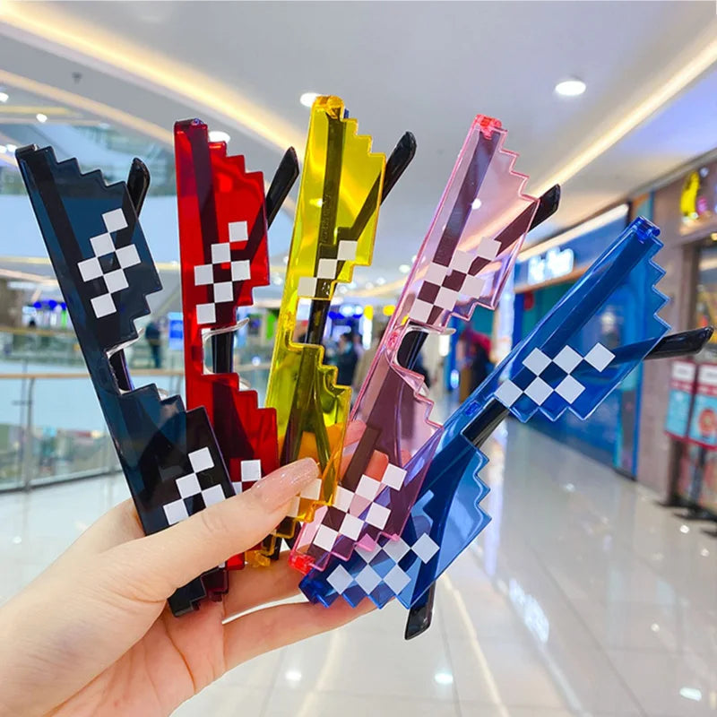 Rimless Irregular Mosaic Pixel Cartoon Sunglasses