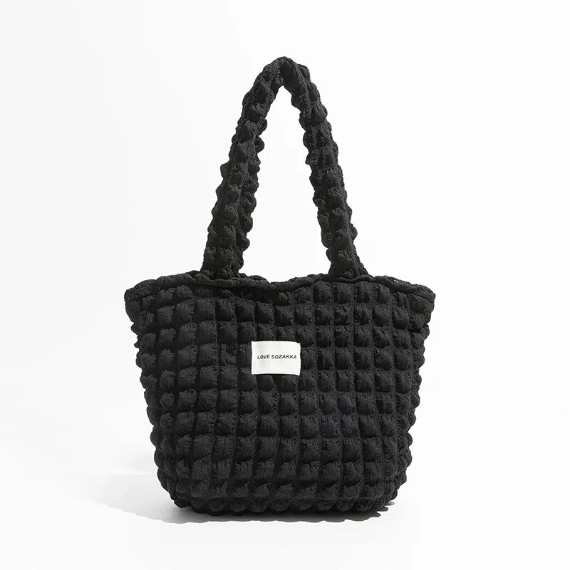 Bubble Tote Bag Lightweight Handbag - Black