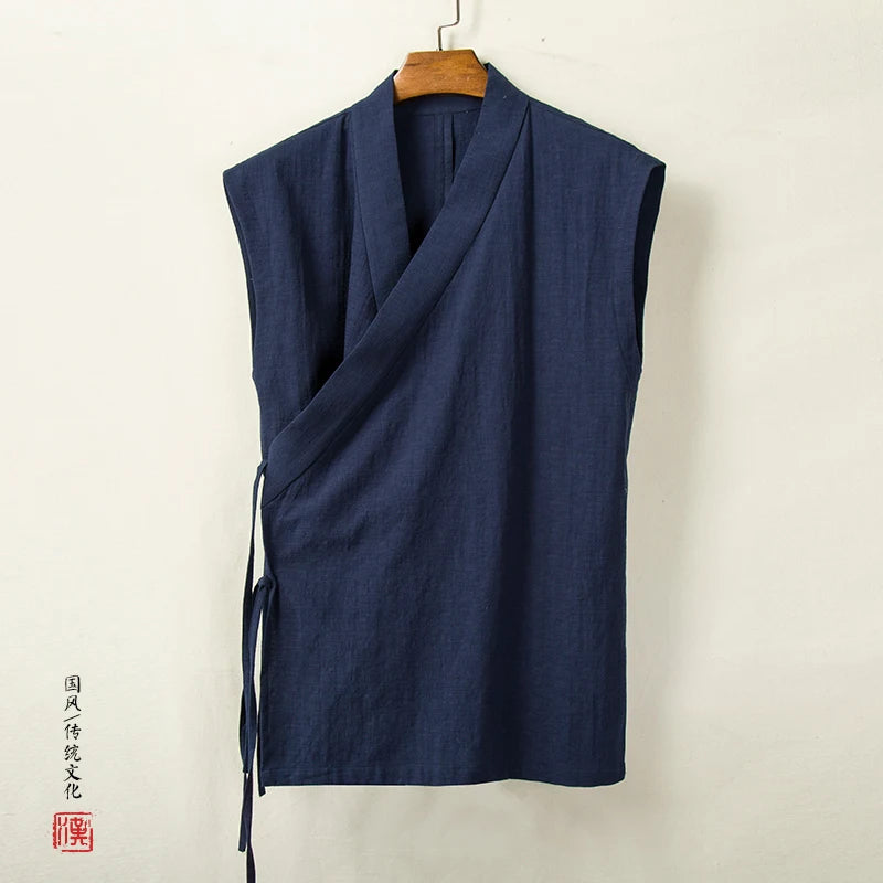 Chinese Traditional Hanfu Vest Linen Cotton Sleeveless Slit Top Kimono | Urban Wear Outsiders