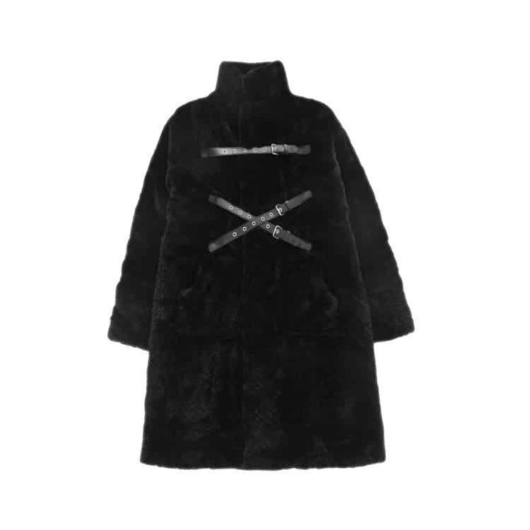 Punk Belt Fluffy Long Thick Faux Fur Coat