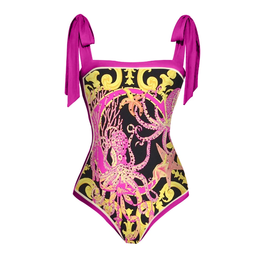 Octopus Print One-Piece Swimsuit - Pink / S - Swimsuits