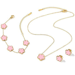 Clover Leaf Petals Plated Stainless Steel Necklace