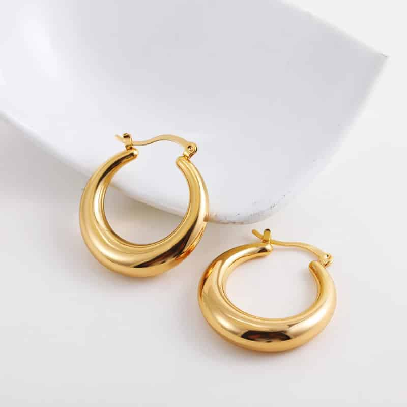 Vintage Thick Plated Stainless Steel Chunky Hoop Earrings