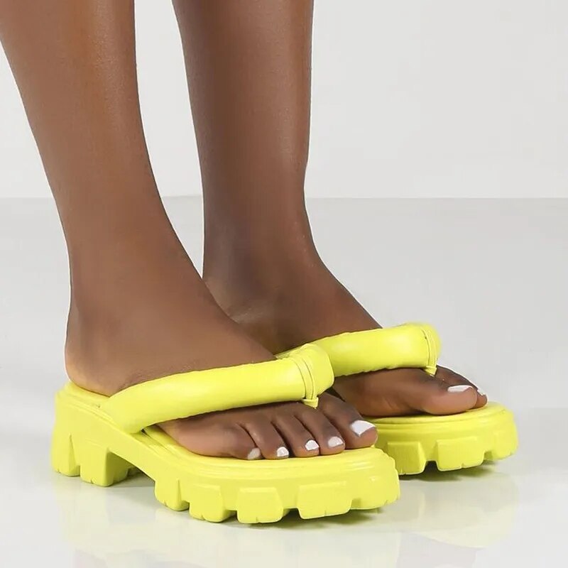Chunky Platform Thick Sole Sandals - Yellow / 36