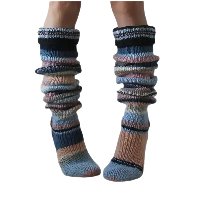 Knitted Striped Knee High Wool Socks