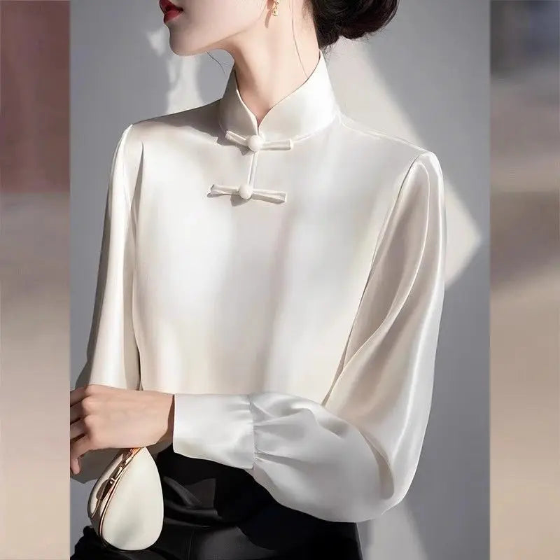 Chinese Style White Collar Button-up Spring Tang Suit Young Top - view 3
