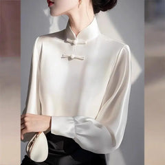 Chinese Style White Collar Button-up Spring Tang Suit Young Top - view 3