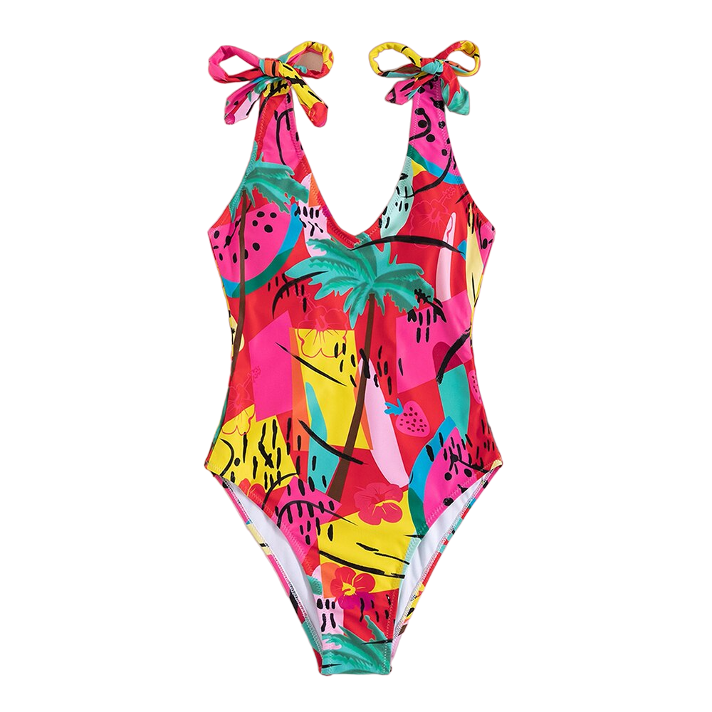 Printed One-Piece Swimsuit - Pink / S