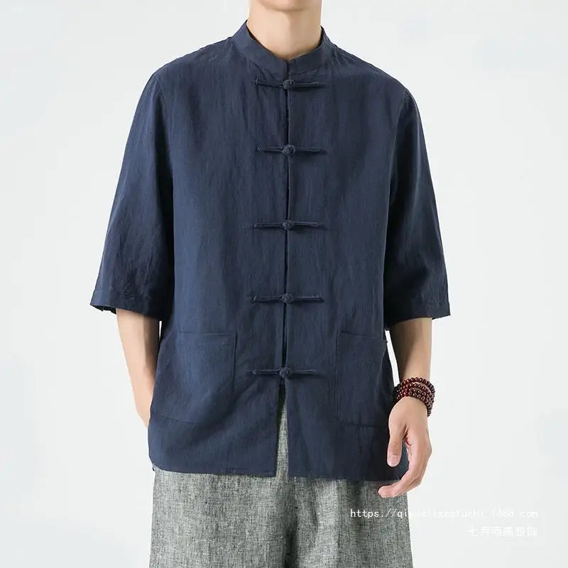 Tang Suit Linen Shirt Summer Seven-quarter Sleeve | Urban Wear Outsiders