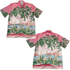 Gradient Hawaiian Short Sleeve Shirt - Pink Green / S -