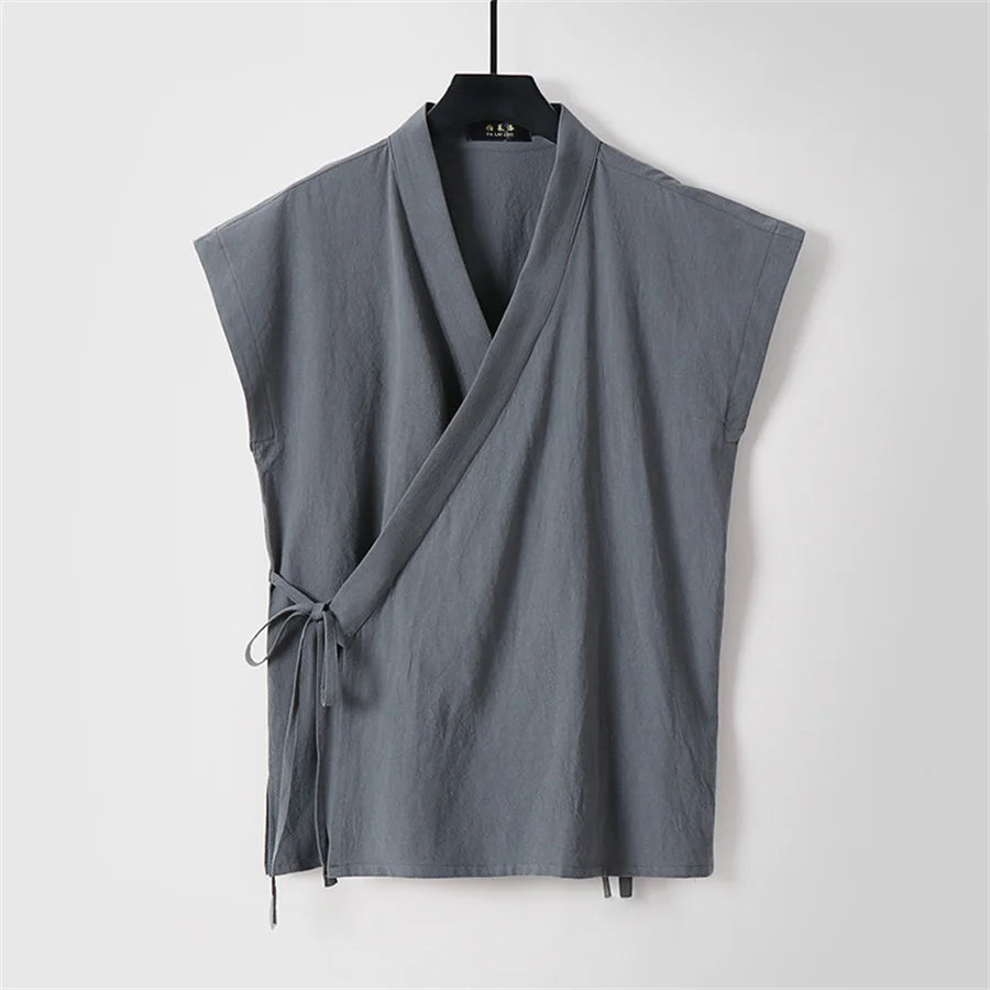 Chinese Traditional Clothes Cotton Linen Tank Tops Sleeveless Kimono Hanfu - view 10