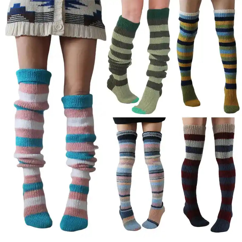 Knitted Striped Knee High Wool Socks