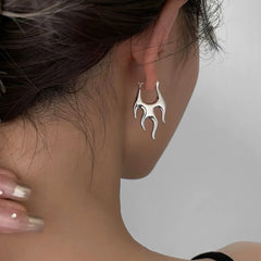 Aesthetic Stainless Steel Irregular Fire Hoop Earrings