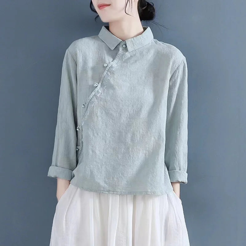 Tang Suit Wear Shirts Chinese Style Cotton And Linen Hanfu Top - view 9