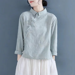 Tang Suit Wear Shirts Chinese Style Cotton And Linen Hanfu Top - view 9