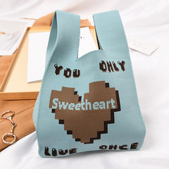 Wrist Knit Handbag Tote Bag - Blue Brown / 20x12x35cm