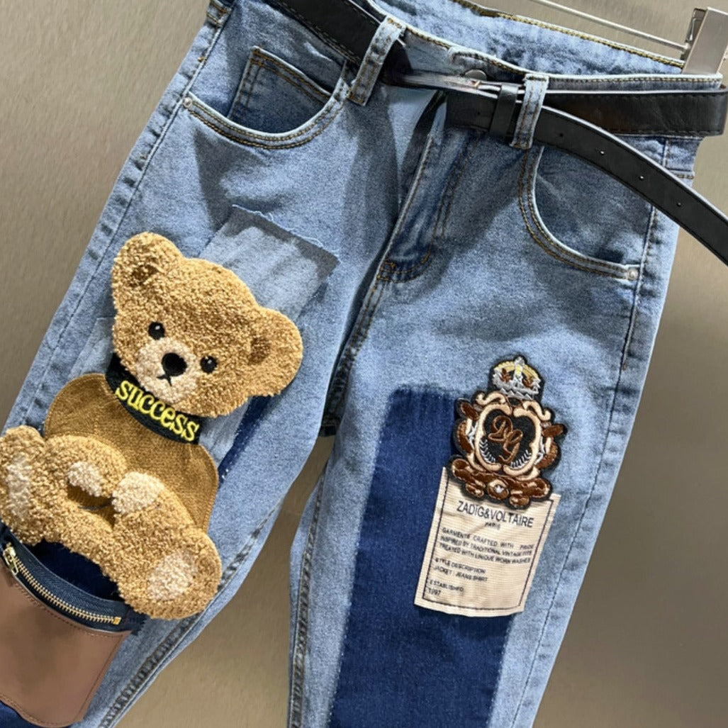 3D Bear Patchwork Pants