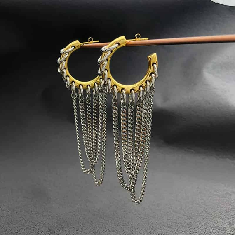 Exaggerated Long Tassel Punk Chain Open Hoop