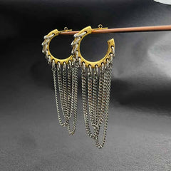 Exaggerated Long Tassel Punk Chain Open Hoop