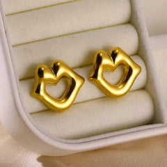 Leaf Heart Spiral Stainless Steel Weave Irregular Stud Earrings