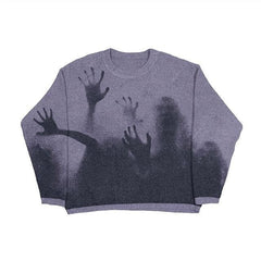 Cartoon Print Y2K Gothic Sweater - Purple / M