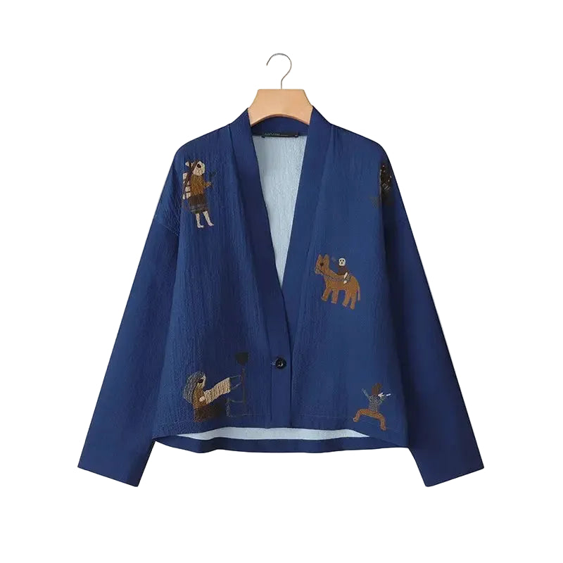 Harajuku Japandi Kimono Haori Noragi Linen Cotton Kimono Jacket (Shirt) V23 - Front View | Urban Wear Outsiders