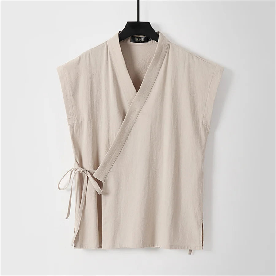Chinese Traditional Clothes Cotton Linen Tank Tops Sleeveless Kimono Hanfu - view 11