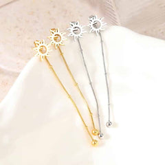 Stainless Steel Sun Long Beads Chain Drop Earrings