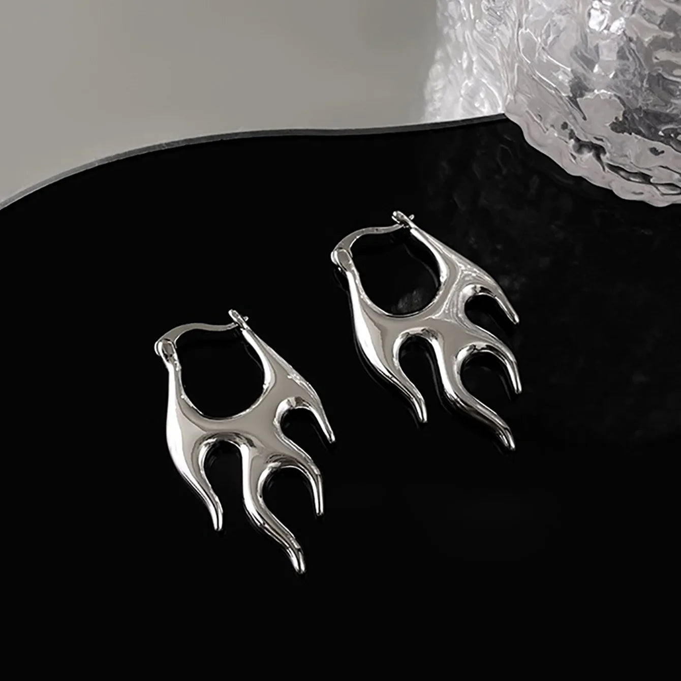 Aesthetic Stainless Steel Irregular Fire Hoop Earrings