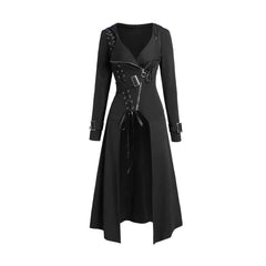 Gothic Hooded Lace Up Zipper Long Sleeve Trench Over Coat