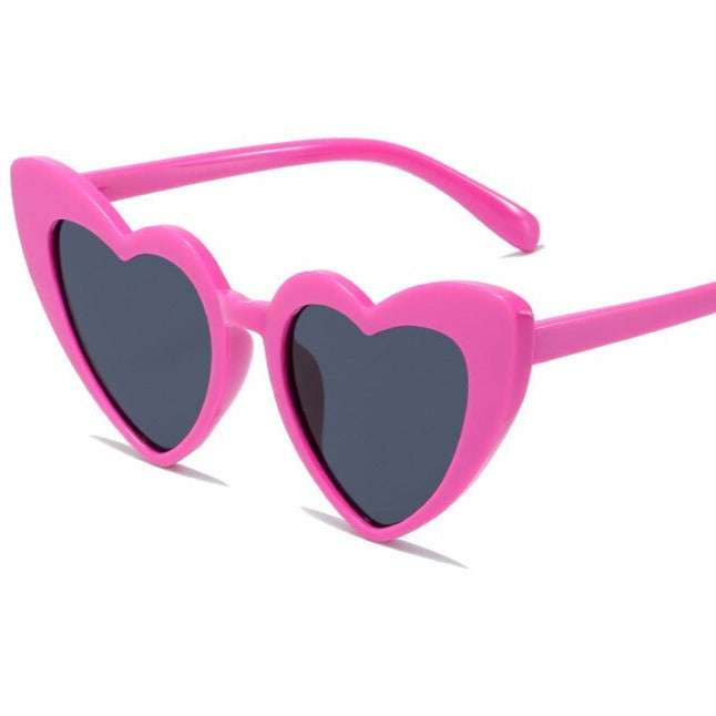 Heart Shape Sunglasses Glitter Frame Sun Shades - Dark Pink