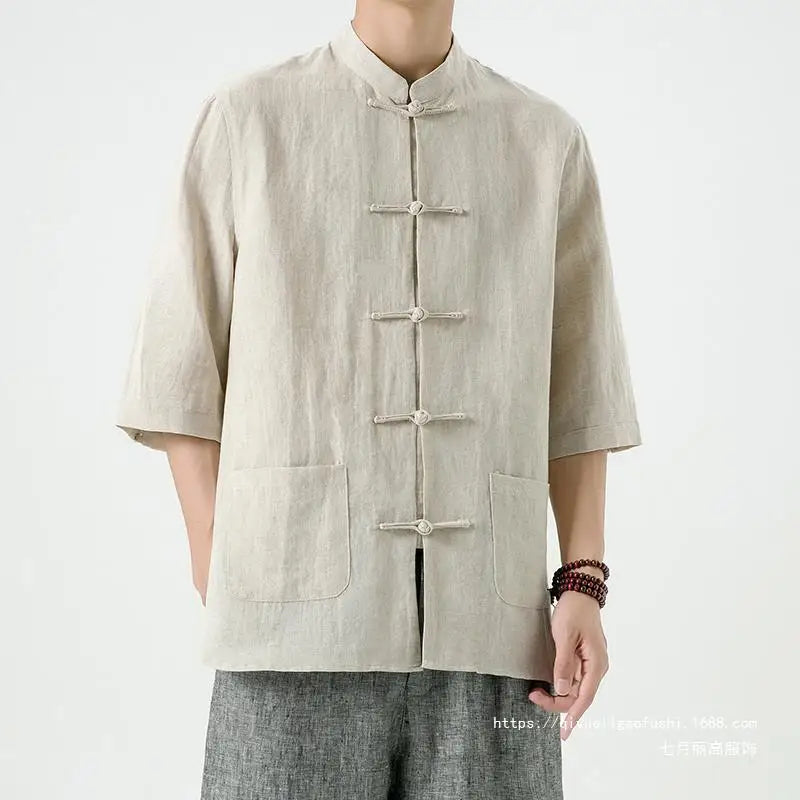 Tang Suit Linen Shirt Summer Seven-quarter Sleeve - view 5