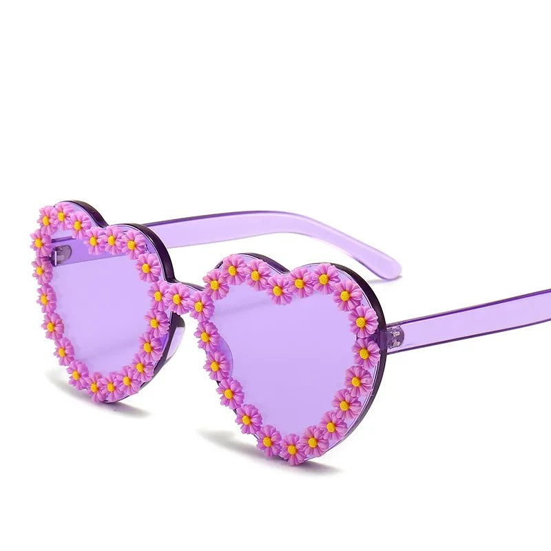 Flower Heart Shaped Sunglasses - Purple
