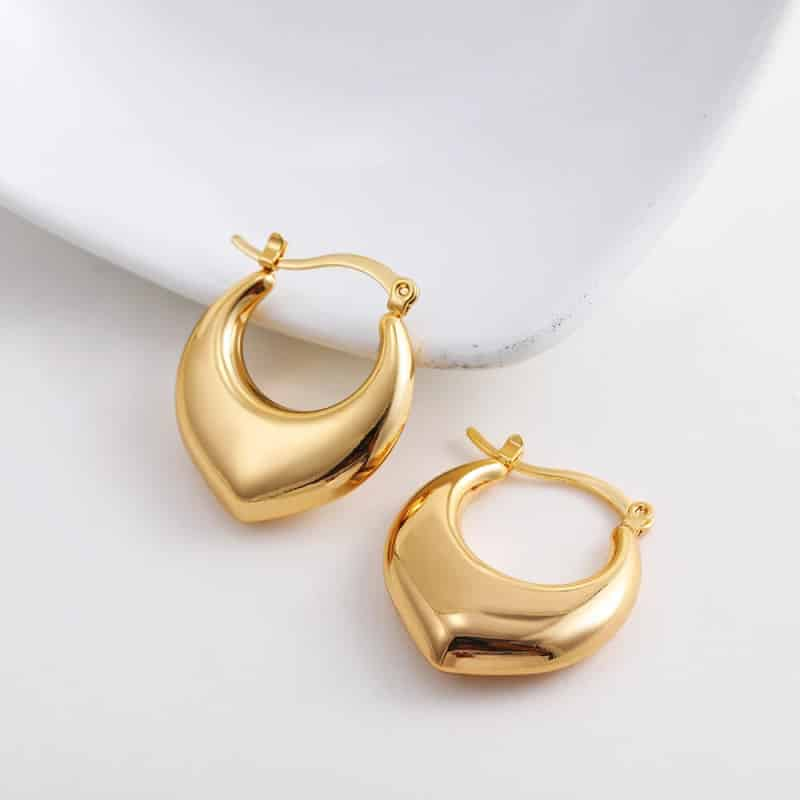 Vintage Thick Plated Stainless Steel Chunky Hoop Earrings