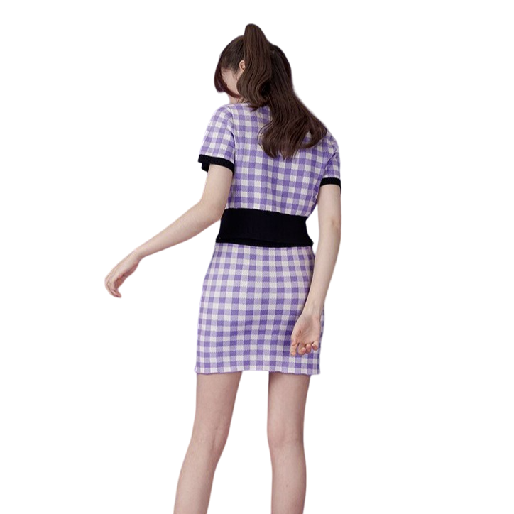 Harajuku Purple Knitted Shirt + Mini Skirt Two Piece Set