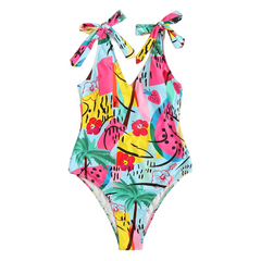 Printed One-Piece Swimsuit - Blue / S