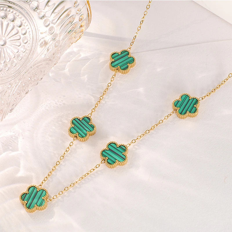 Clover Leaf Petals Plated Stainless Steel Necklace